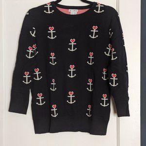 Kling Navy Blue Anchor/Heart Cotton Sweater, Small